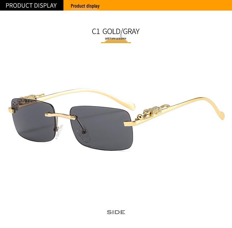 Cheetah Frameless Square Sunglasses Unisex Retro Leopard Metal Design