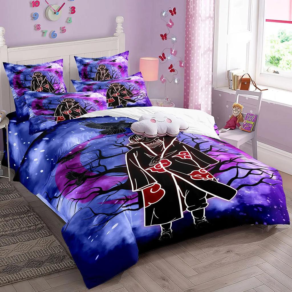 S High Quality Comfortable Quilt Cover Set Ninja Uzumaki Uchiha Beding Set Anime N-Naruto Soft Duvet Cover Plus Pilowcase For Young Boys Gift