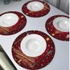 4 Stück Goldener Weihnachtsbaum Rot Runde Tischsets Set, Weihnachten Stern Tischmatten Platzsets 38,1 cm für Party Küche Esszimmer Dekoration