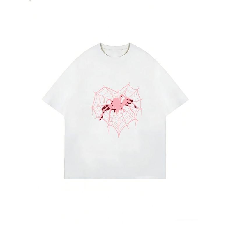 Übergroßes T-Shirt-Kleid Schwarz Pink Spinnennetz-Print Lässige Streetwear Mode Für Damen