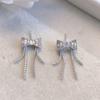 Silver Bow Tassel Earrings Copper Inlaid CZ Zircon Dangle Earrings Sweet Minimalist Jewelry for Women