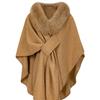 Womens Oversized Knit Cardigan With Faux Fox Fur Trim Elegant Cape Shawl Winter