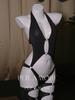 Role Play Lingerie Women's Sexy Mesh PU Leather Splicing See-through Slim Hanging Neck Free Temptation Erotic Open Anal Bodysuit