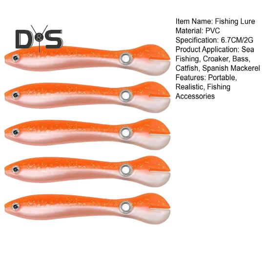 1/3/5Pcs 6.7CM/2G Soft Loach Lure PVC Bionic Loach with Hole Artificial Fishing Bait Saltwater Freshwater Bass Walleye Trout Snakehead Fishing