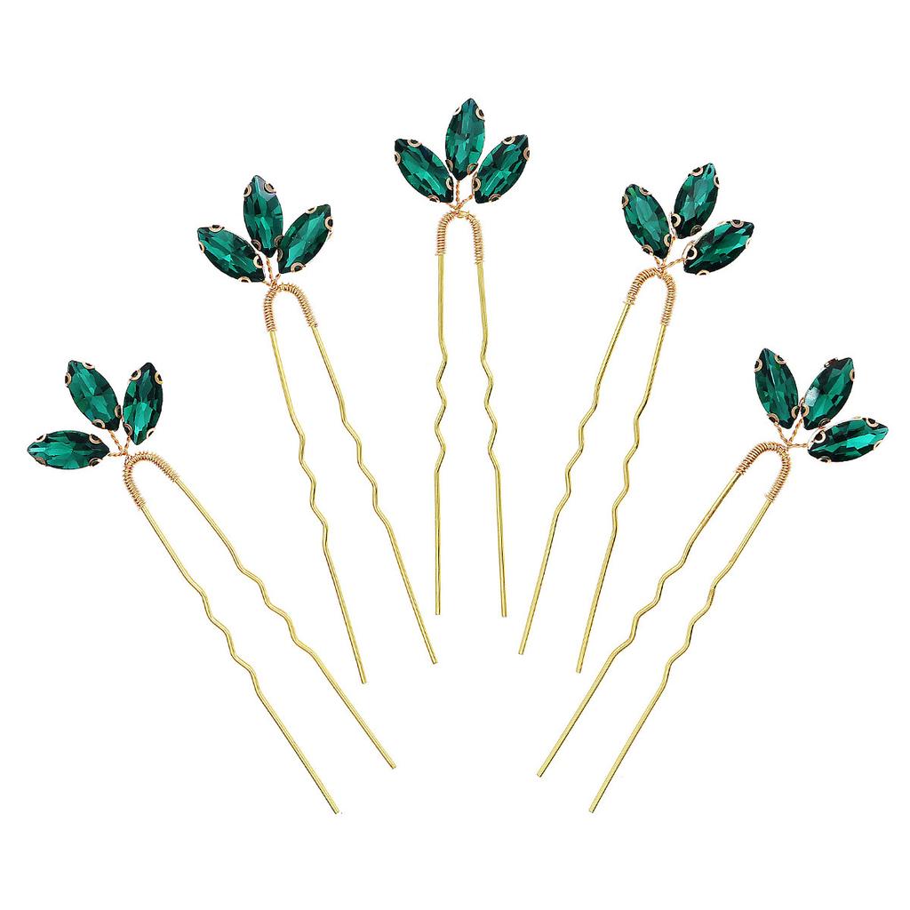 Accesorii de păr retro set de agrafe de mireasă accesorii de păr pentru fotografie de nuntă agrafă în formă de U cu strasuri verzi