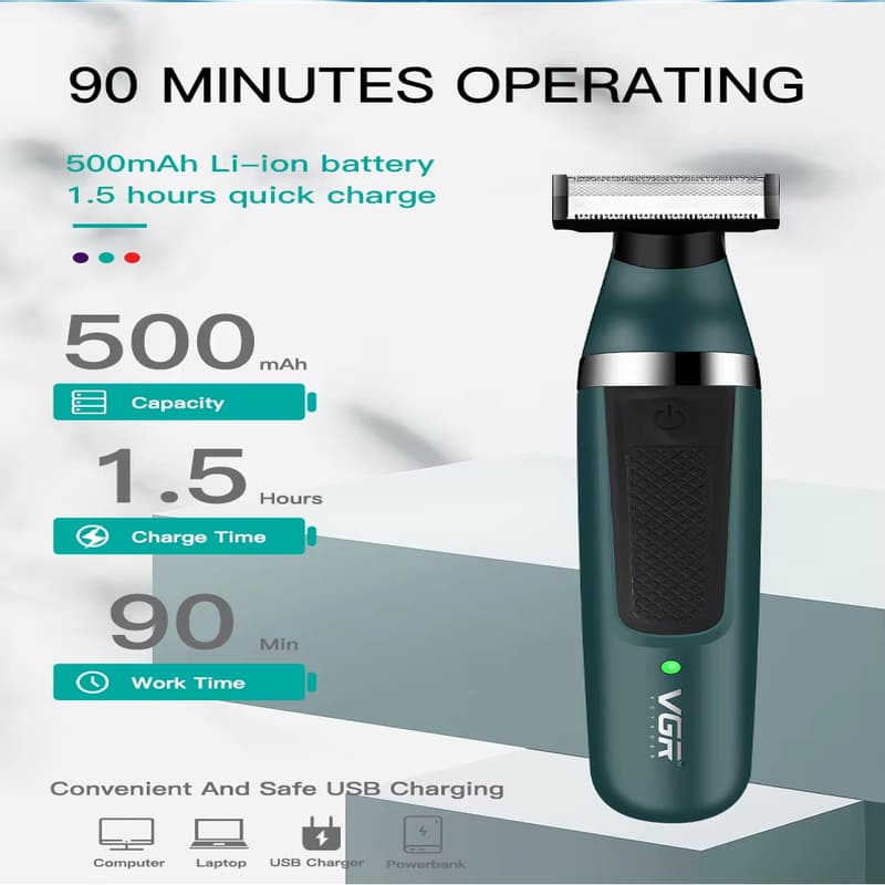 VGR High Quality Electric Shaver Hair Trimmer Portable Multi-Function Professional 2-in-1 Waterproof Beard Trimmer Home Men's Shaver Razor V-393