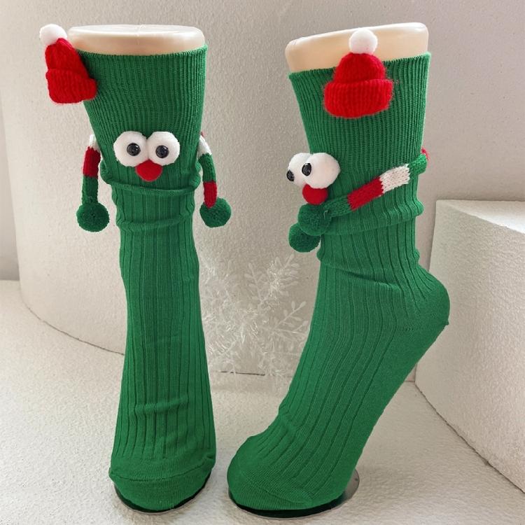 Christmas Funny Hand Socks Novelty Cartoon Big Eyes Middle Tube Socks Hosiery for Adult Kids Holiday Festival Party Gift