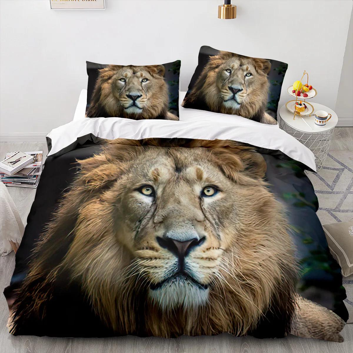 

Animal Lion Bedding Set Cool Animal Bed Linen Home Decor Single Double Twin Size For Boys Girls Kids Adults Lion Duvet Cover Set EU Twin(135x200cm)