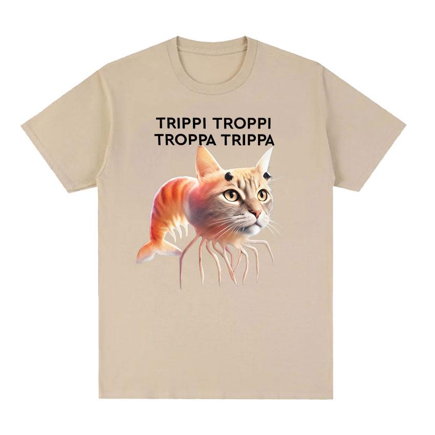 2025 Summer Trippi Troppi Cat Shrimps Funny Meme Italian Brainrot Humor Short Sleeve Tshirts 100 Pure Cotton Printed Tshirt