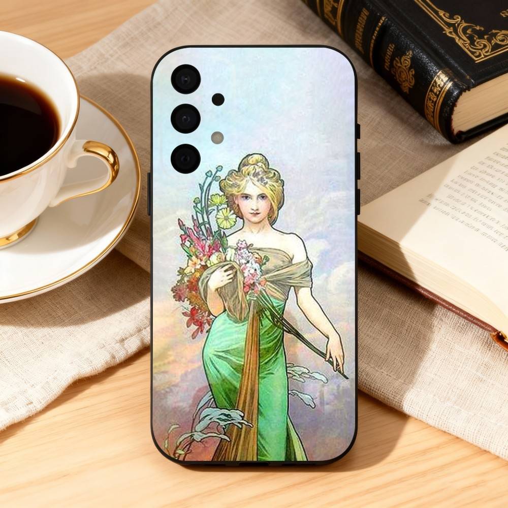 

A-Alfons M-Mucha Primavera Phone Case For Samsung Galaxy A73,A72,A71,A70,A53,A52,A51,Soft Silicone Black Cover Samsung a71 4g