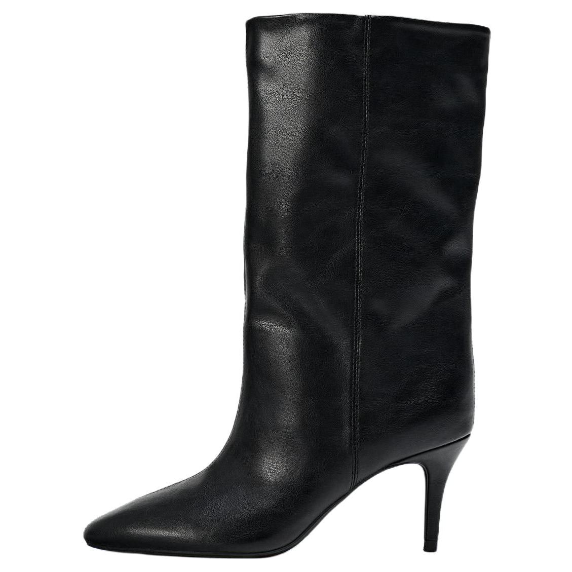 

Zara ПУ Удобные Элегантные Универсальные Высокий каблук Эффект морщин Ботильоны Женские ботильоны Черный 12103510-38 40