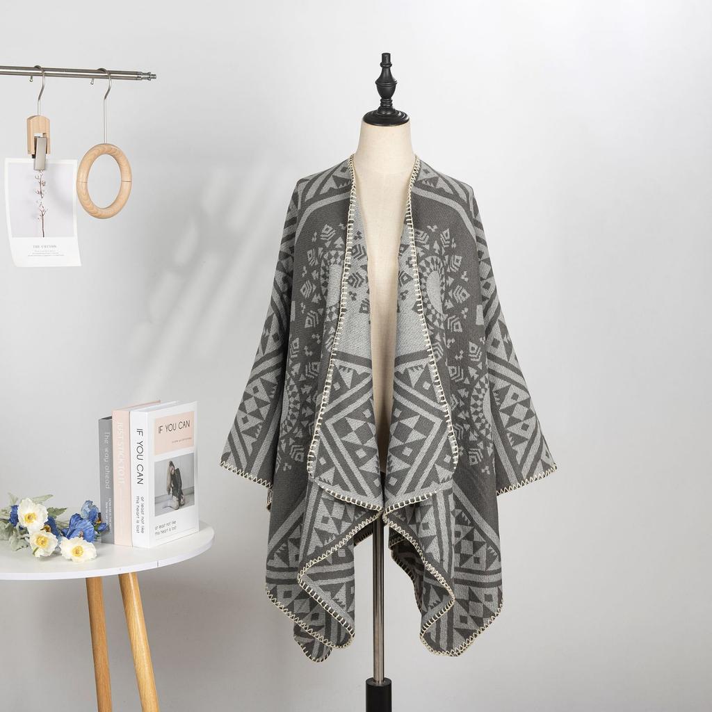 Year Geometric Shawl Niche Outer Shawl Women'S Summer High Sense Dark Double-Sided Warm Scarf