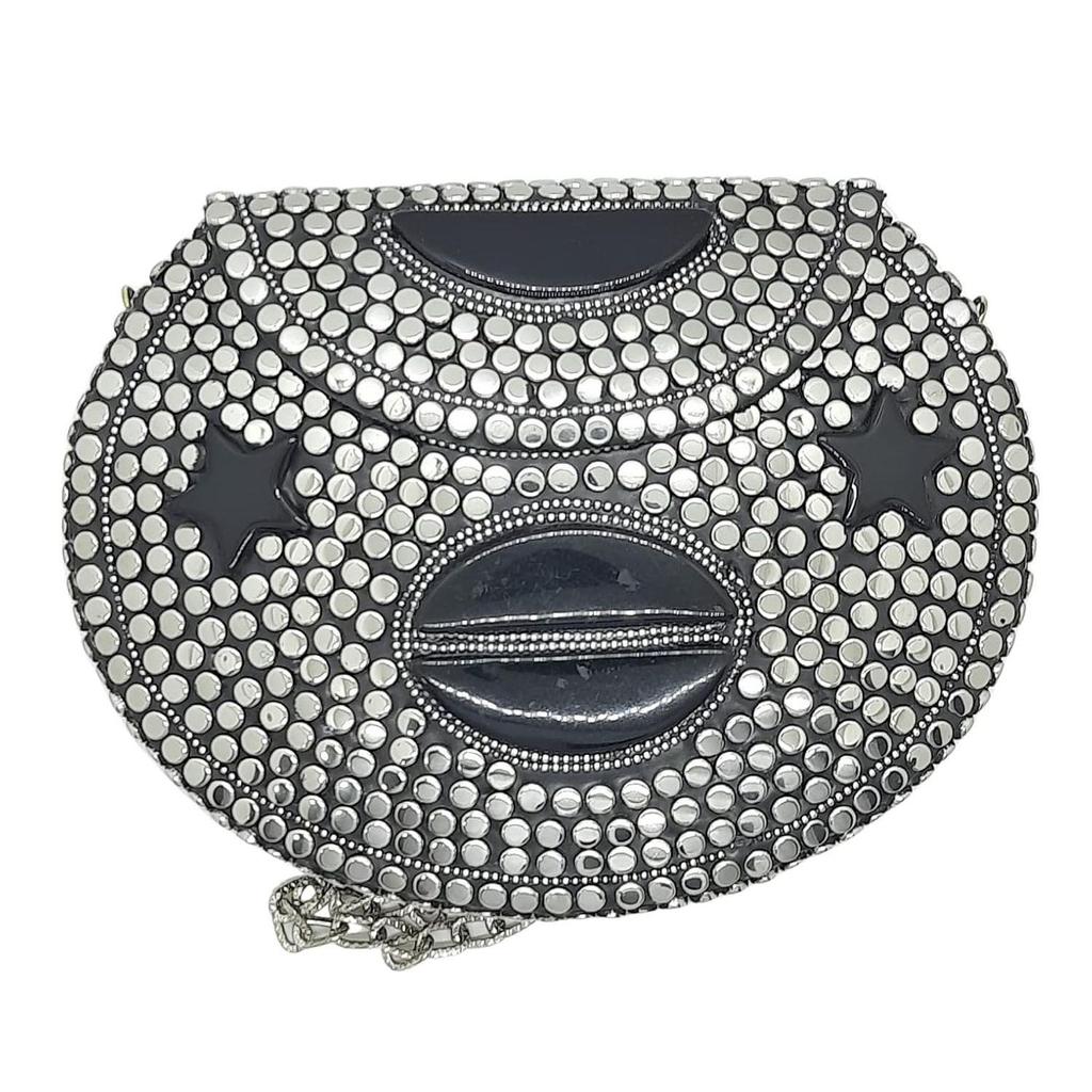 Silver Metal Beaded Ethnic Purse Girls Bridal Bag Cross Body Bag for women/Girl Party Clutch Metal Clutches Vintage Brassc
