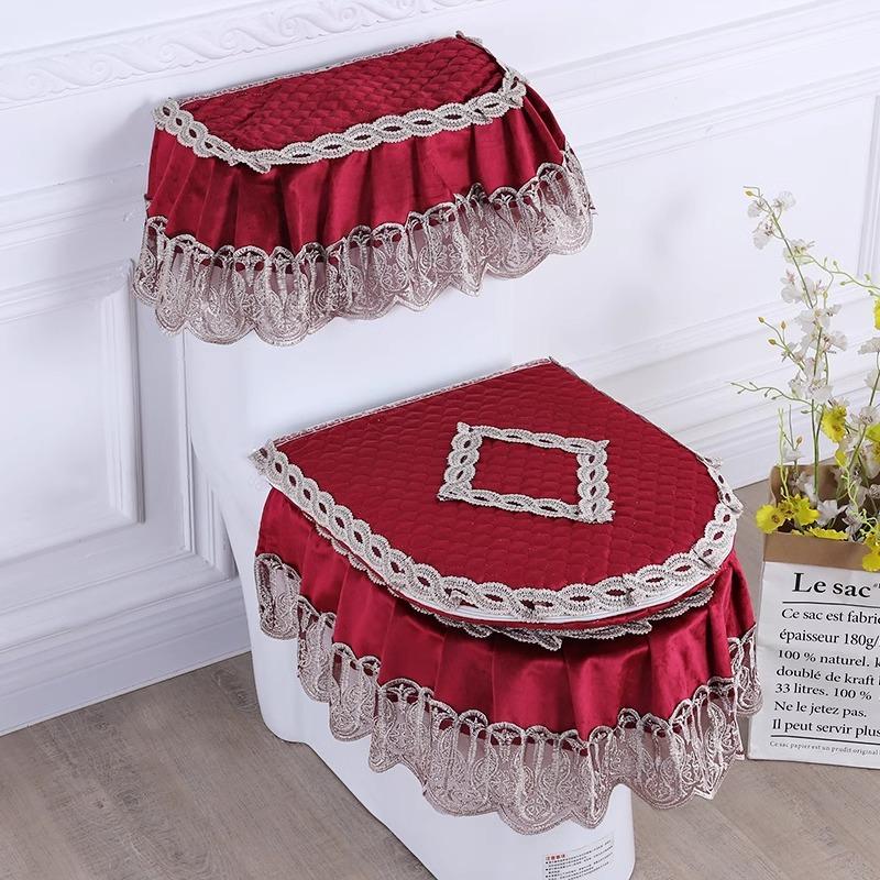 

3 шт./комплект Мереживна вишивка Знімна кришка для унітазу Пилонепроникна м’яка подушка для сидіння для унітазу Прикраса будинку Чохол для унітазу 3pcs