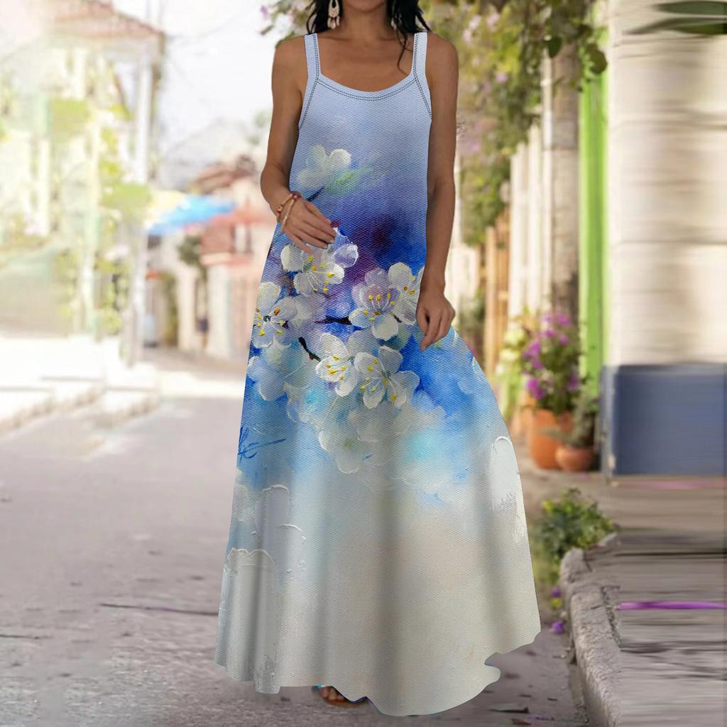 Dámské skluzové šaty Maxi dlouhé šaty Modré šaty s potiskem delfínů Jaro a léto Volný čas Dovolená