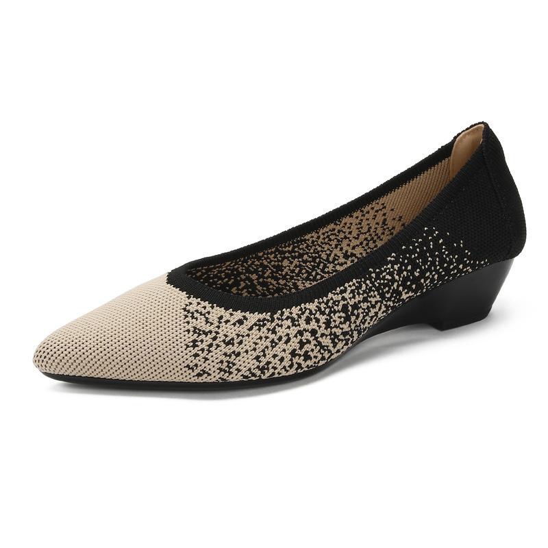 New fashion woven pointed wedge heel single shoes versatile breathable fly-woven women's shoes