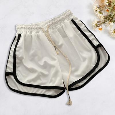 Women Casual Shorts Adjustable Drawstring Solid Color Wide Leg Shorts Elastic Waistband Running Shorts