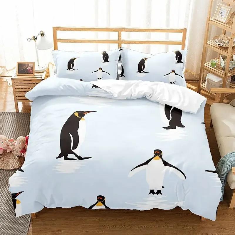 Cute Penguin Bedding Set Cartoon Animals Duvet Cover Set Twin For Boys Girls Room Decor Print Comforter Cover With Pillowcases