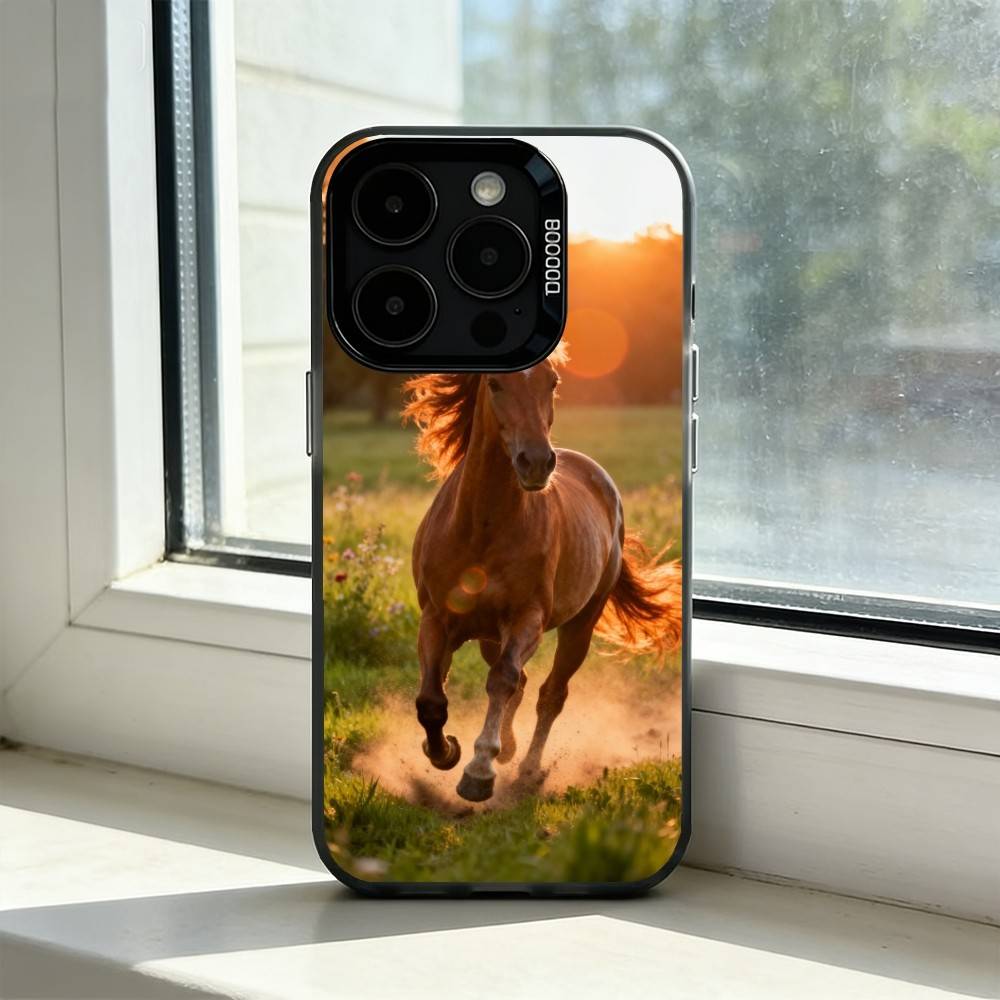 Horse A-Animal Phone Case For iPhone 17,16,15,14,13,12,11 Plus,Pro Max,XS,Colored Silver Plated Inside Cover
