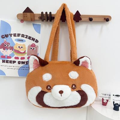 Cartoon Cute Furry Animal Handbag Plush Large Capacity Shoulder Messenger Bag Little Raccoon Handbag Girl