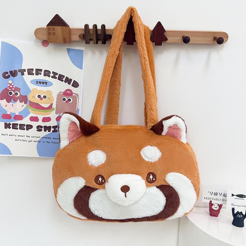Cartoon Cute Furry Animal Handbag Plush Large Capacity Shoulder Messenger Bag Little Raccoon Handbag Girl