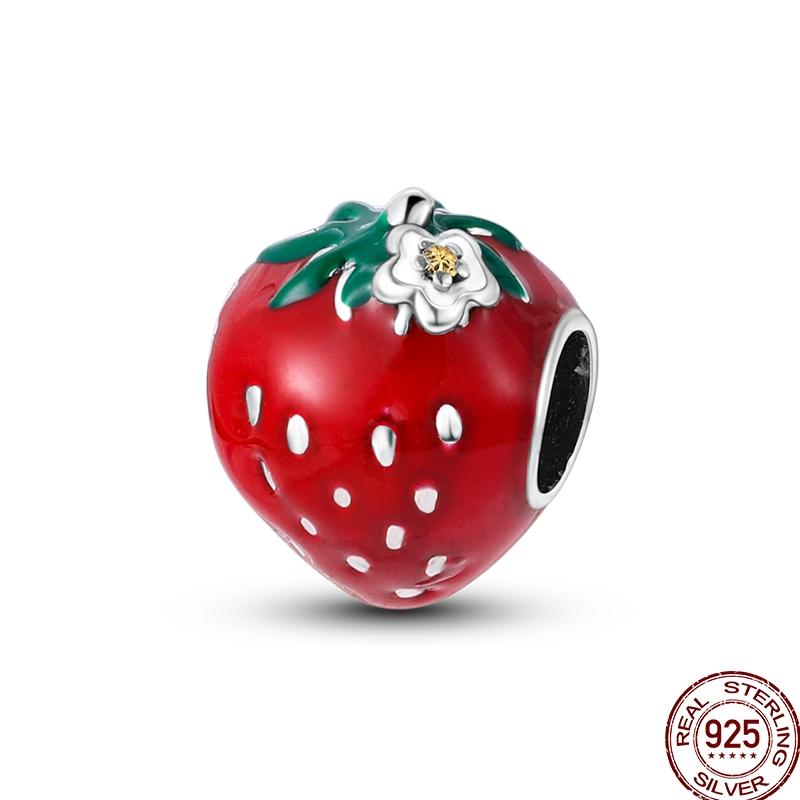 Newstering Copper Cherry Strawberry Fruit Series Charms Beads Fit 3Mm Original Bracelets Diy Birthday Jewelry Gifts