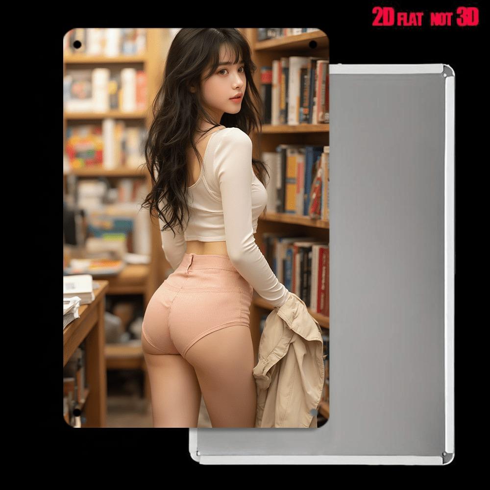 

HD Metal Tin Sign Alluring Asian Girl in Library Outfit Vintage Wall Art Decor for Home Study Bar Retro Metal Plaque Poster 20x30cm（7.8x11.8inch）