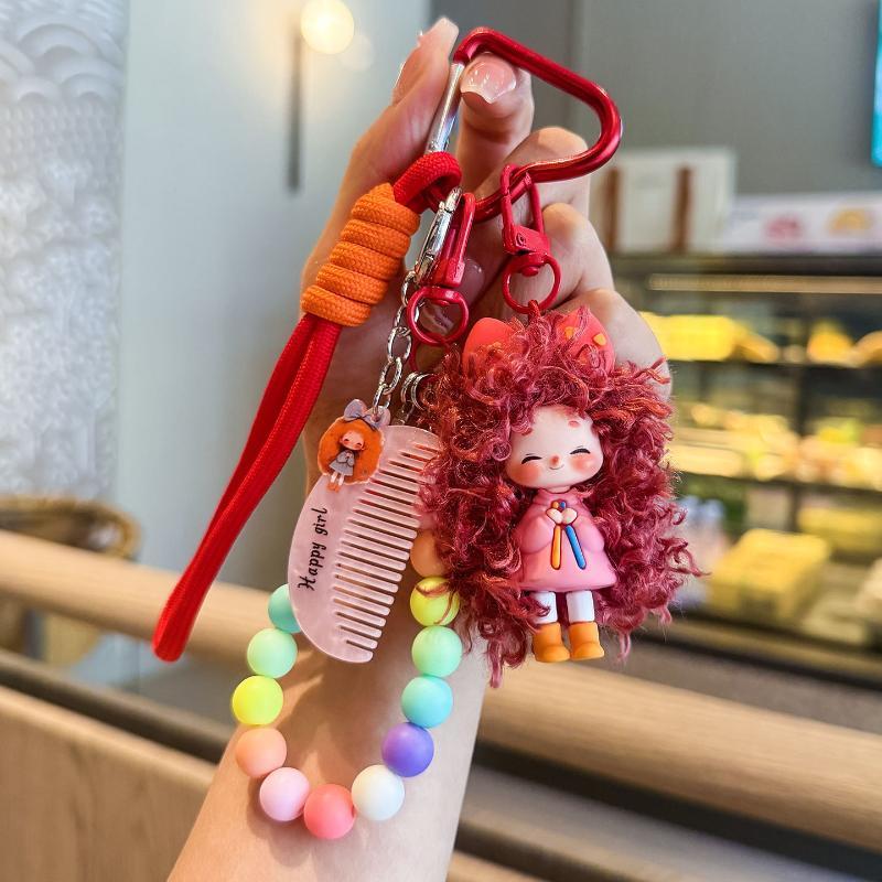 Cartoon Fluffy Hair Cool Girl Keychain - Milk Tea Series Keychain Bag Accessories For Trendy Girls' Creative Gifts