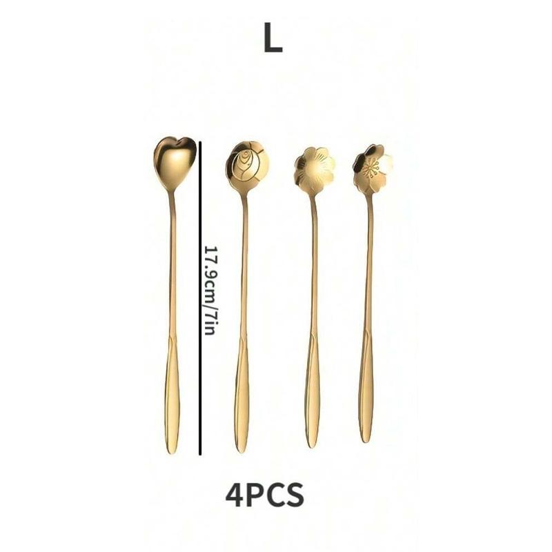 Stainless Steel Flower Spoon Set Ice Cream Coffee Dessert Milk Powder Honey Spoon Long Handle Stirring Spoon Spoon Tableware