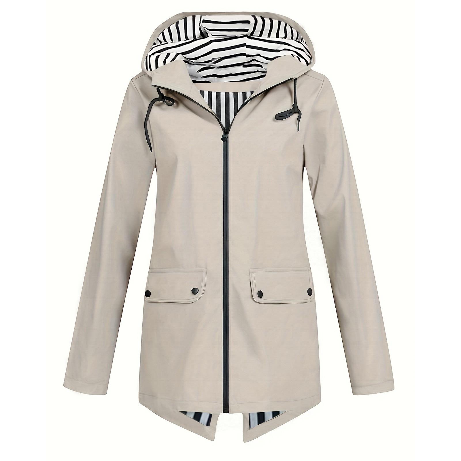 Women s Lightweight Hooded Rain Jacket Packable Outdoor Windbreaker Raincoat with Adjustable Drawstring XL