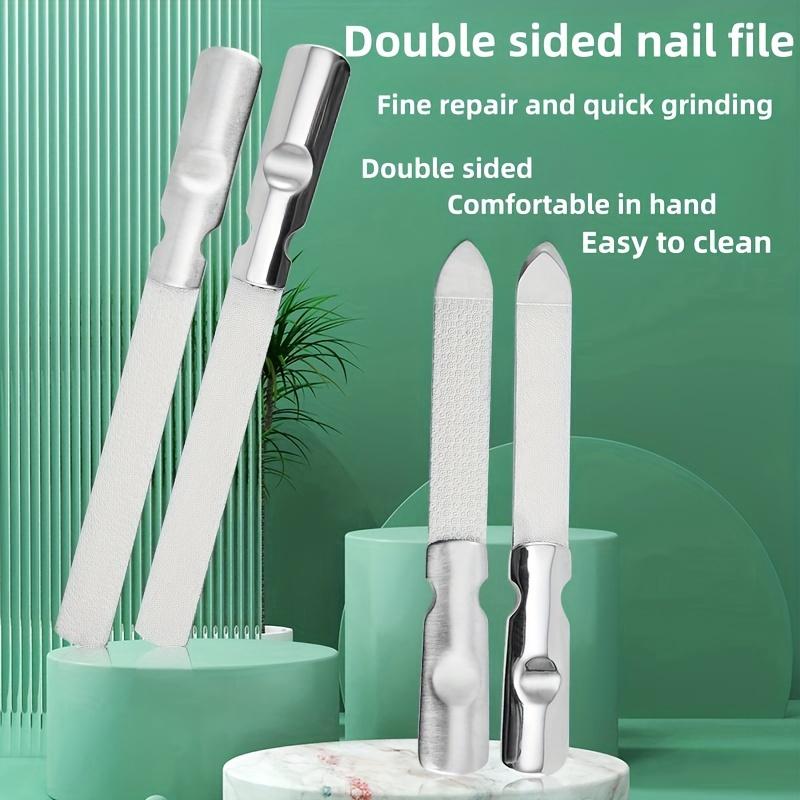 Stainless Steel Double-Sided Nail File Callus Care Tool Washable & Reusable with Pouch Ideal for Home or Salon Use