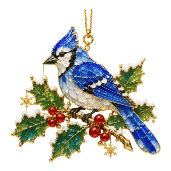 Winter Bird Gift for Friends Christmas Ornament, 2D Acrylic Hanging Decor with Gold Edge, Festive Garlands Red Hummingbird Blue Jay, Holiday