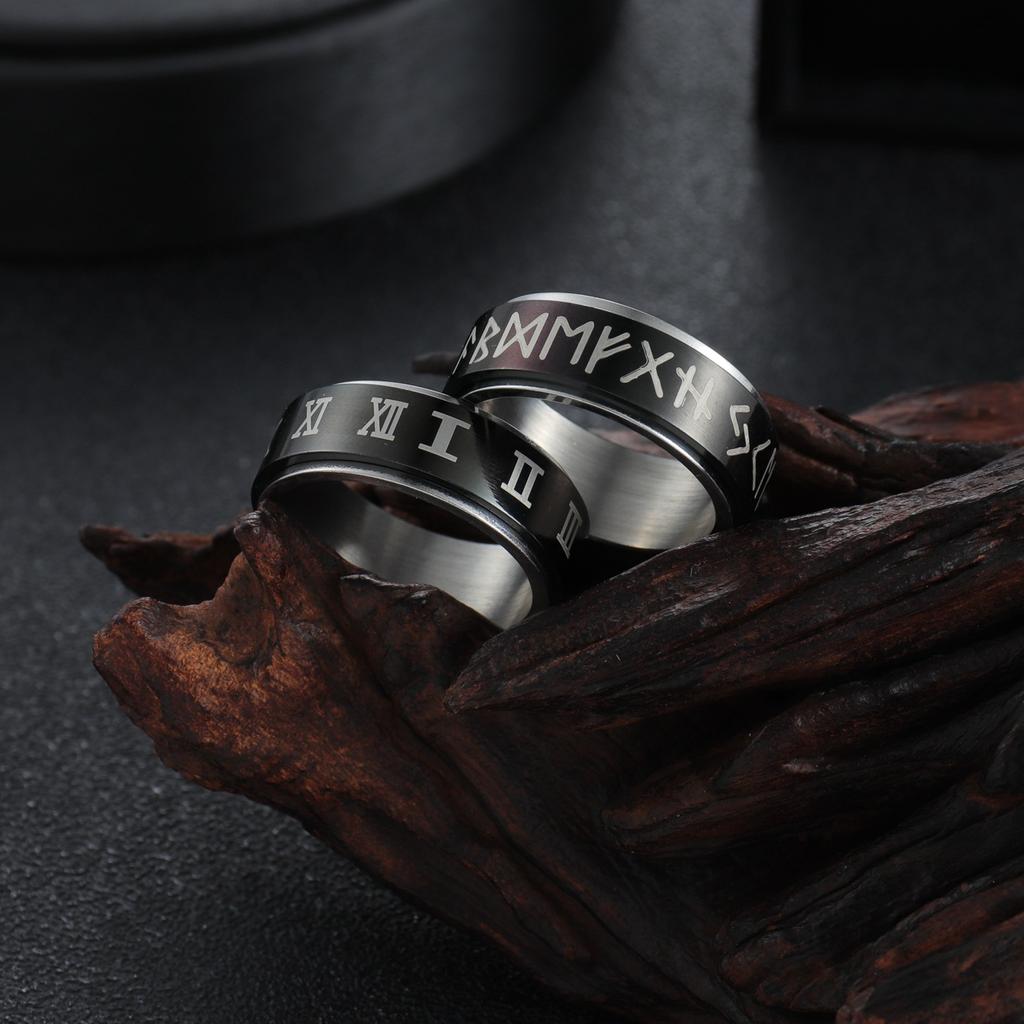 Vintage Nerezová ocel Odin Norský Viking Amulet Rune Pánský prsten Hiphop Otočný spinner Pomůcky Prsten Módní slova Retro šperky