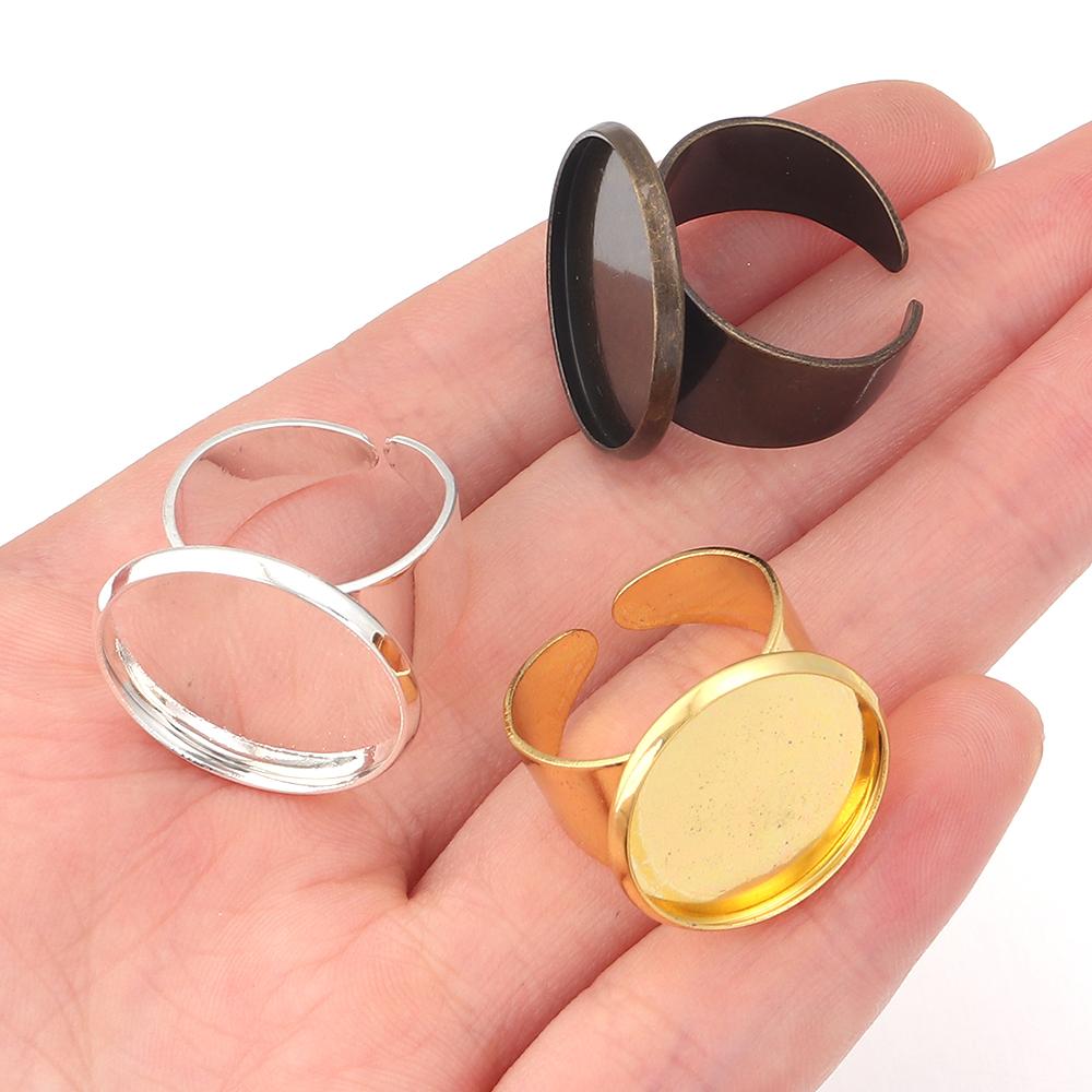 5 pezzi/lotto 16/18/20/25 mm Placcato Rame Anello Regolabile Impostazione Base Vuota Per Creazione Gioielli Anelli Fai da Te Accessori Vendita all'Ingrosso