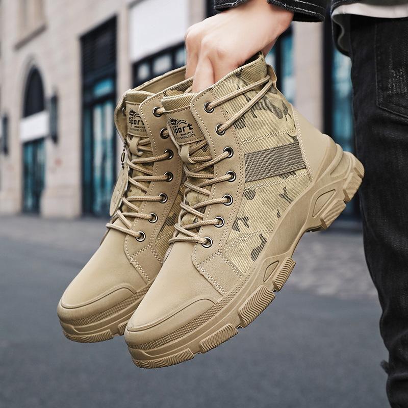 Men's Camouflage High Top Boots Comfortable Sneakers Outdoor Hiking Shoes for Men Non-Slip Durable Lace-Up Platform Work Boots