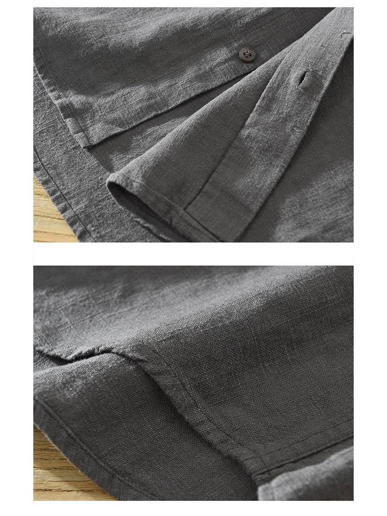 Summer Cotton Linen Short Sleeve Retro Casual Shirt with Turn-Down Collar