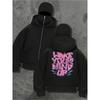 Men's Black Full Zip Hoodie with "Wake Up and Find Money" Print - Double-layer Hooded Street Style Sports Jacket