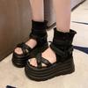 Fashion 8cm Women's Fashion Sexy Roman Sandals Summer Ultra High Heel Wedge Platform Shoes Open Toes Solid Color Sandalias De Mujer