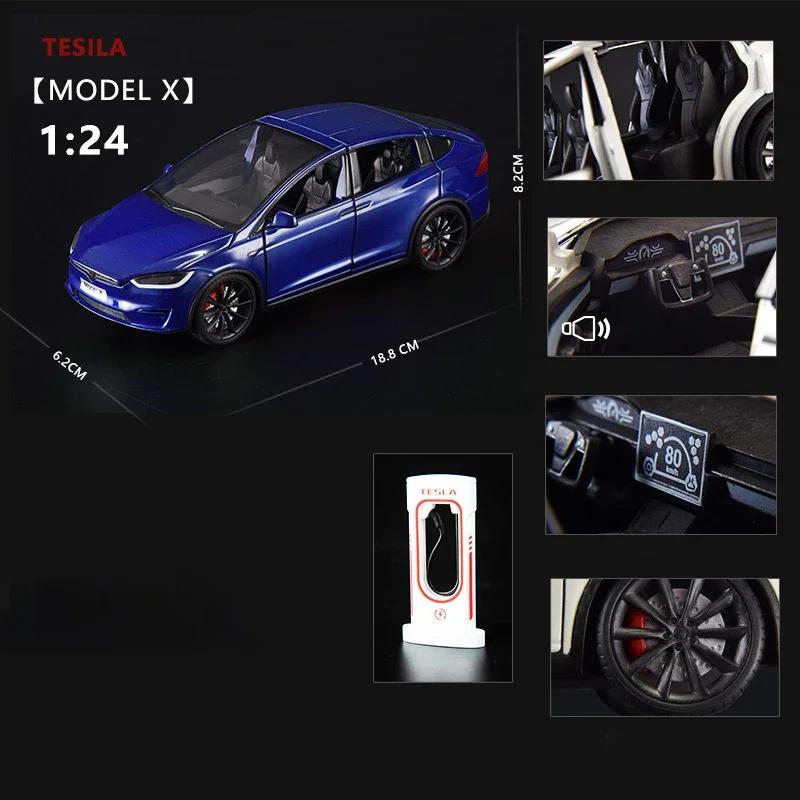 1:24 Tesla Model X Tesla Model 3 Alloy Die Cast Toy Car Model Sound and Light Children's Toy Collectibles Birthday Gift