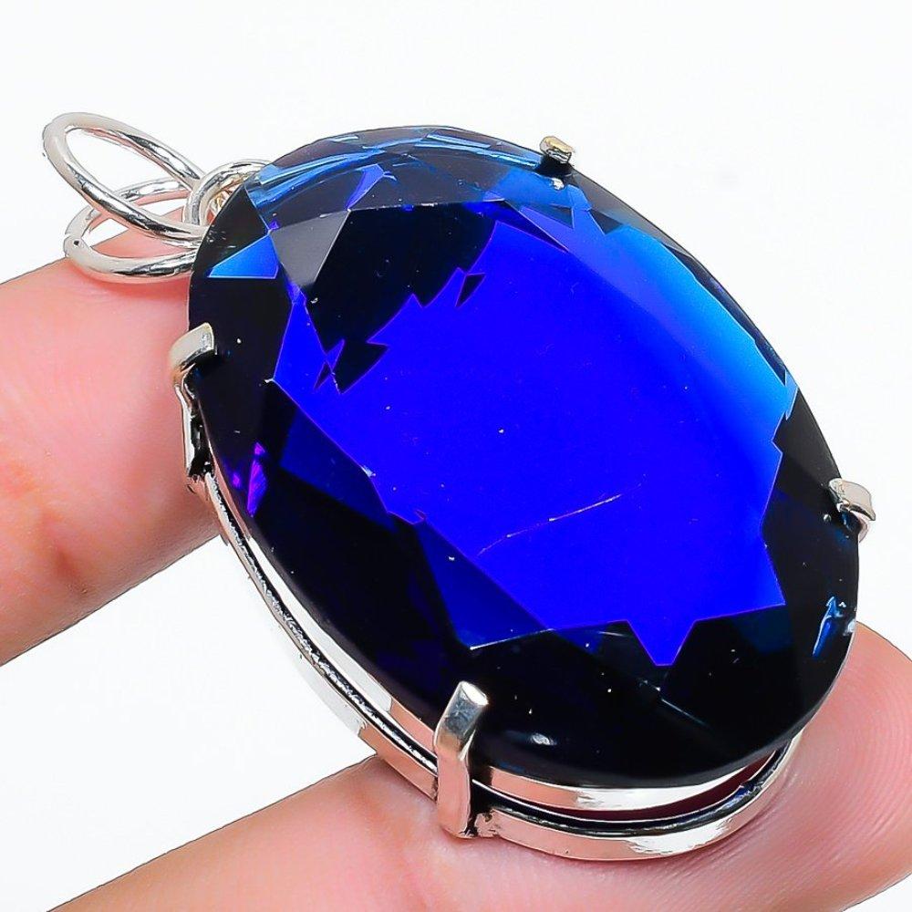 London Blautopas Edelstein Handgefertigt 925 Sterlingsilber Geschenk Anhänger 2.05" g5I27