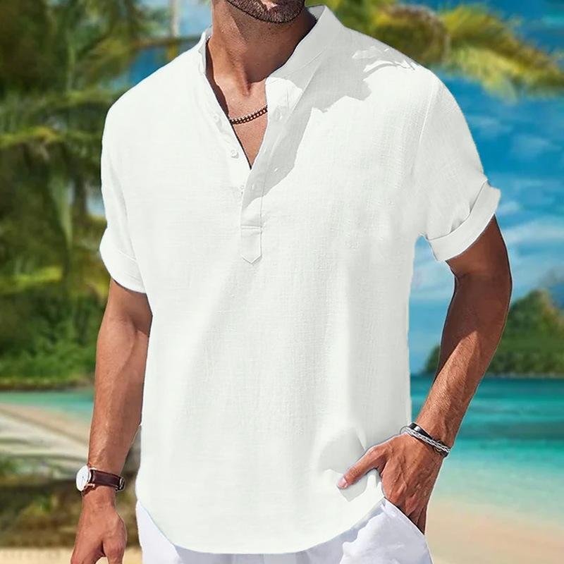 

2024 Чоловічі лляні сорочки з короткими рукавами Повсякденна літня однотонна однотонна сорочка США розмір XL