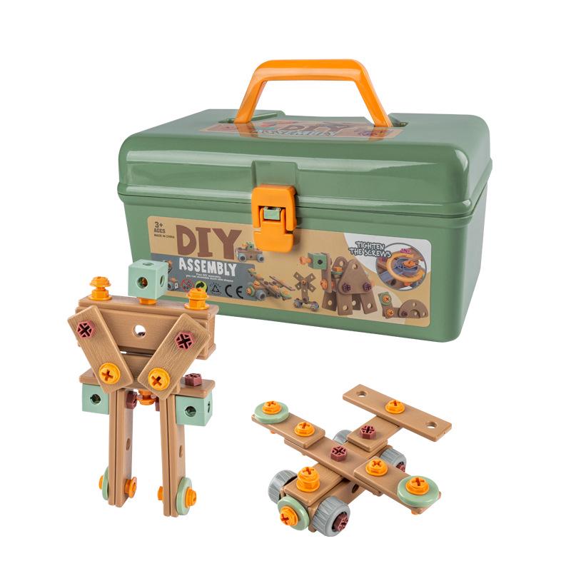 Children’s Interlocking Building Blocks Nut Assembly Tool Set, Pretend Play Screw Driving Repair Toy, Ages 3-6.