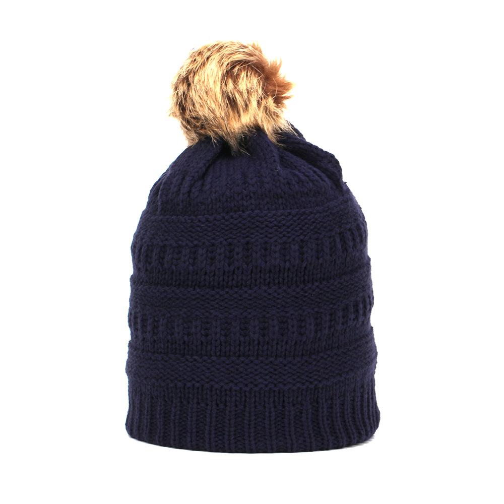 European and American hot-selling adult winter plush wool hat hairball warm knitted hat thickened hat
