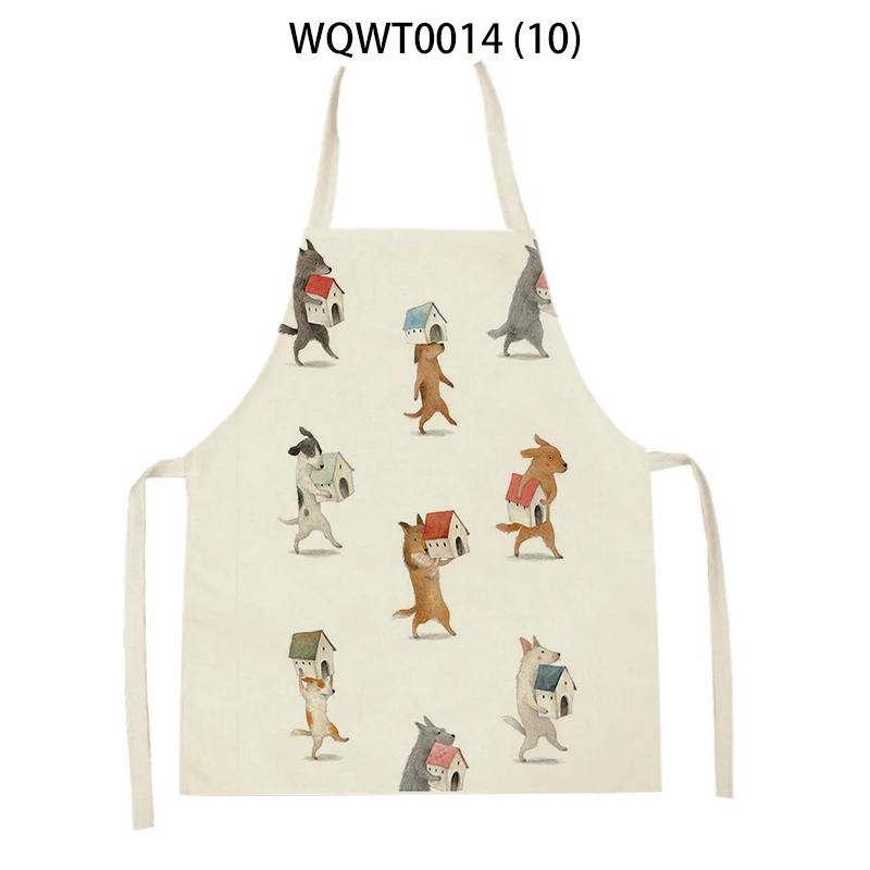 Animal Cartoon Dogs Printed Kitchen Aprons for Women Men Household Cleaning Pinafore Baking Accessories Linen Cooking Aprons