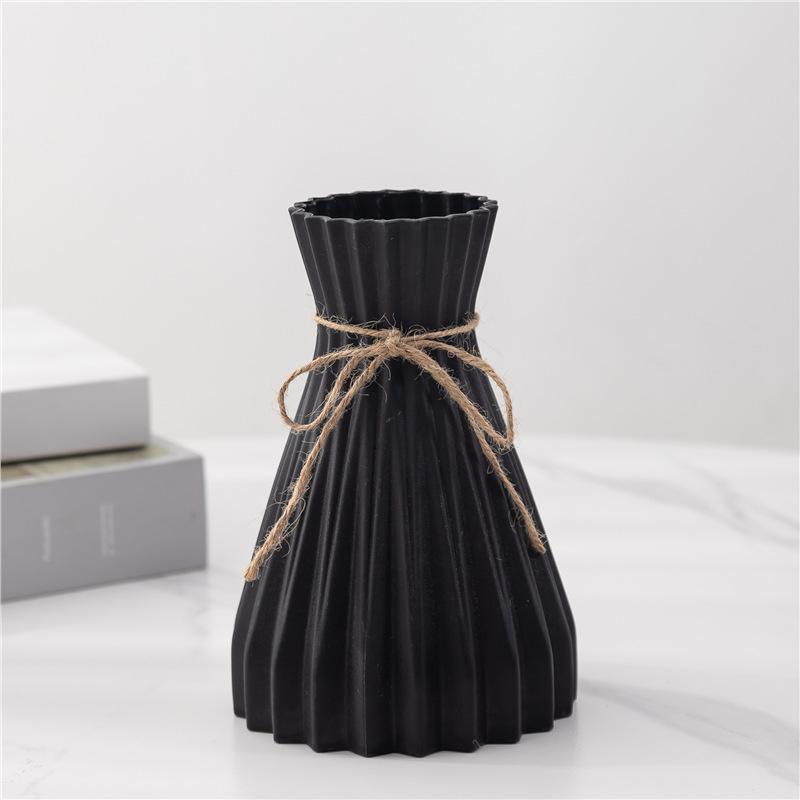 Bouteille à fleurs hydroponique imitation céramique vase en plastique taille vase moderne origami créatif corde de chanvre fleur artificielle
