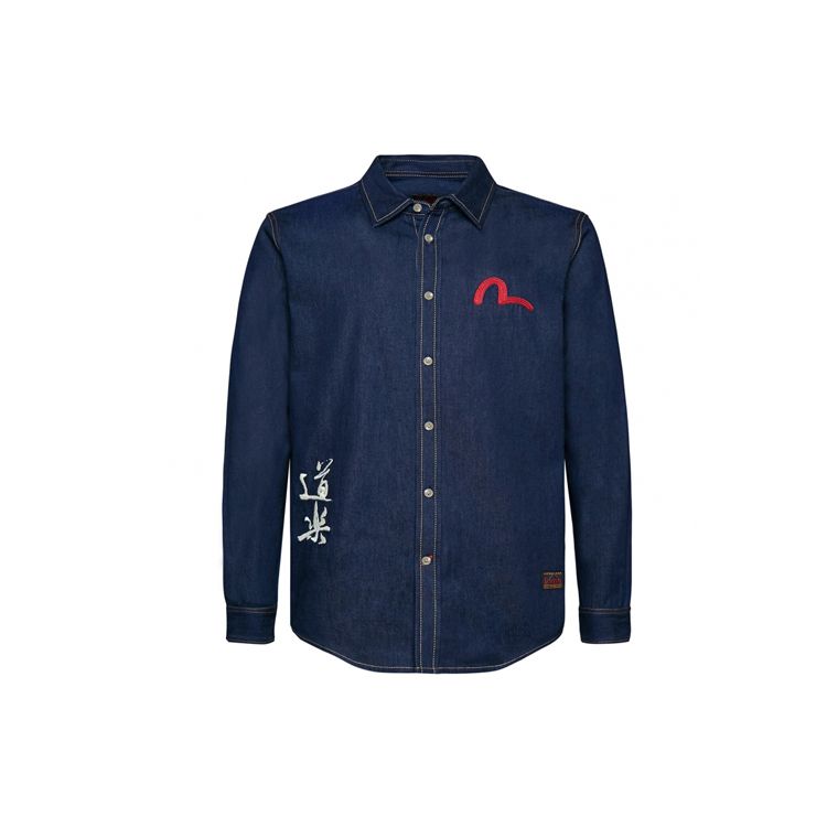 Evisu Ebisu And Logo Embroidered Long Sleeve Shirt Men Shirts Dark-Blue 1EAHTM9SL209XX