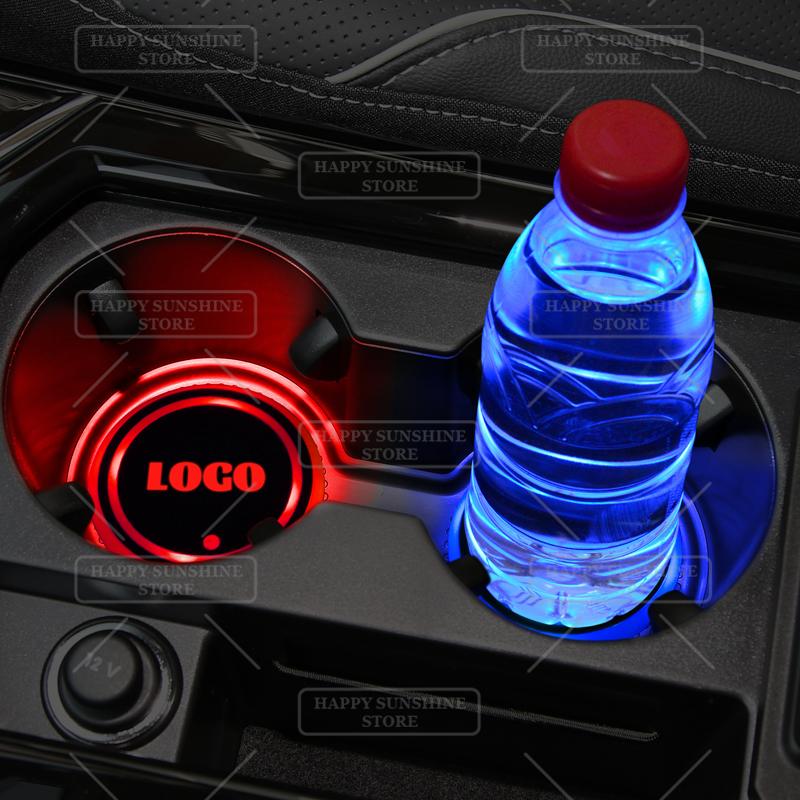 For Volvo S937 Colorful LED For Volvo S60 S90 V70 V60 R Design Logo Car Water Cup Mat Drink Holder Coaster Light Decorative Accessories