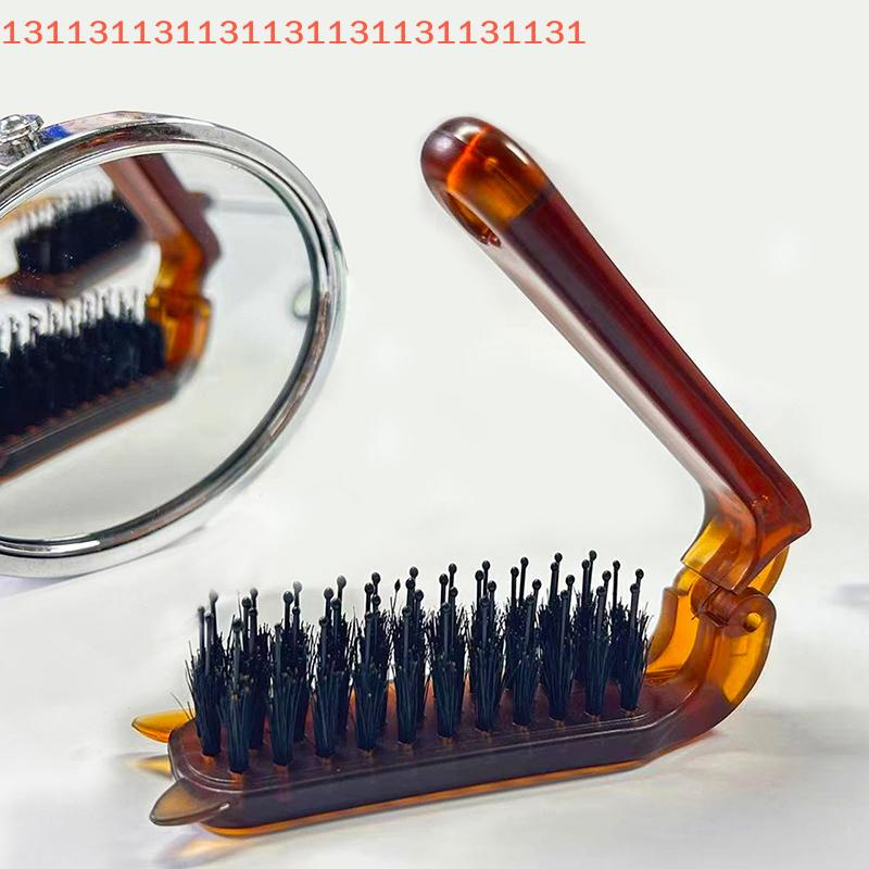 Portable Cat Ear Boar Bristle Hair Brush Amber Foldable Collapsible Travel Massage Styling Tool for Women Salon Gift