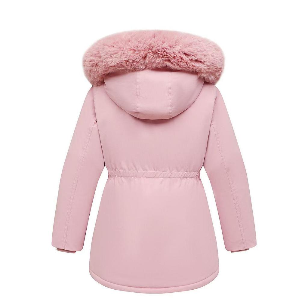 Teenager Mädchen Winterparkas Kinder Einfarbig Taille Verdickte Isolierung Plüsch Kapuzenjacke Mantel Kinderkleidung Lang Oberbekleidung