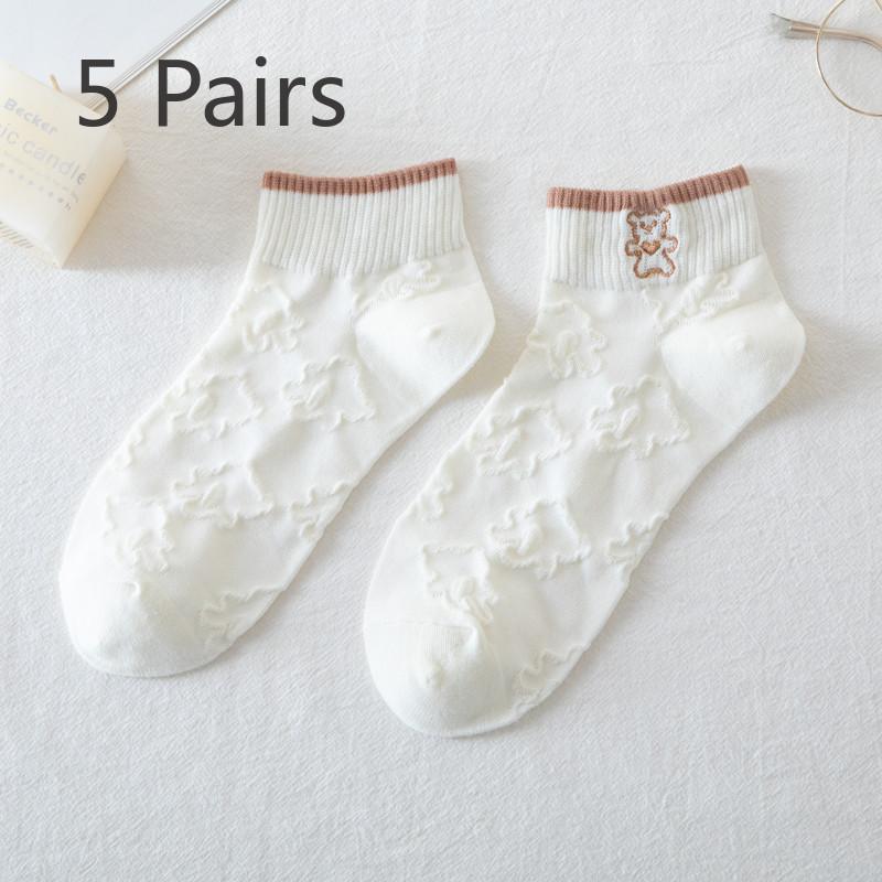5 Pairs of Ladies Summer Cotton Lovely Shallow Mouth Short Boat Socks